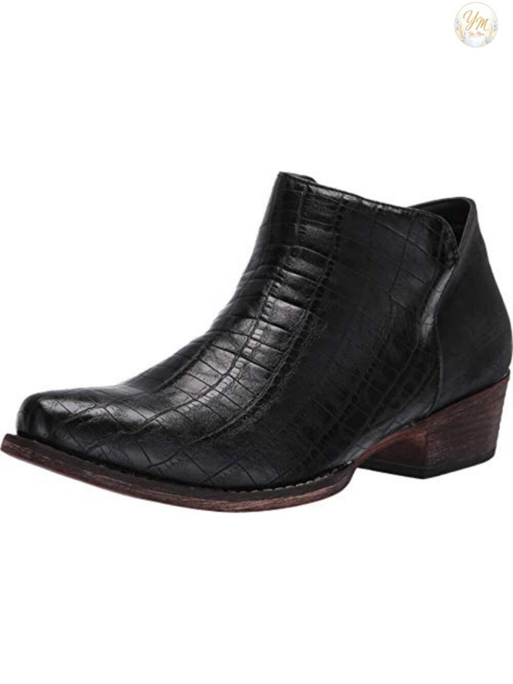 Women's Faux Caiman Leather Snip Toe Western Ankle Bootie with Zipper